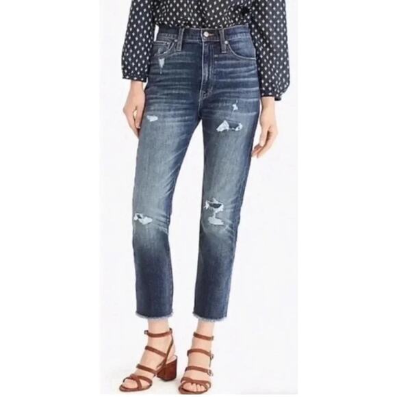 J crew - Point Sur denim Blue Cropped Distressed Jeans 27x27 - Picture 1 of 9